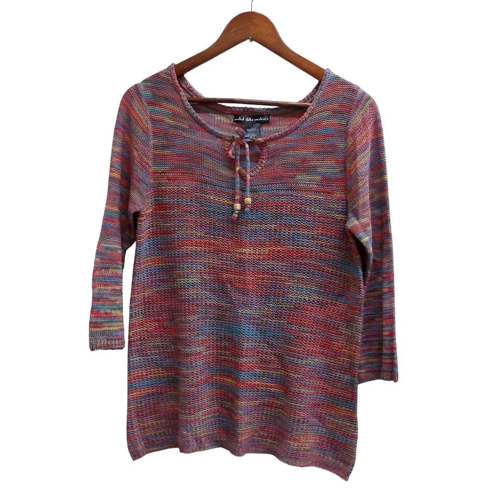 United States Sweaters Multi Color Knit Tie Neck 3/4Sleeve Top Women's M / #1322